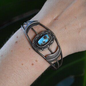 Vintage Navajo Sterling Silver and Turquoise Cuff Bracelet, 6.5"